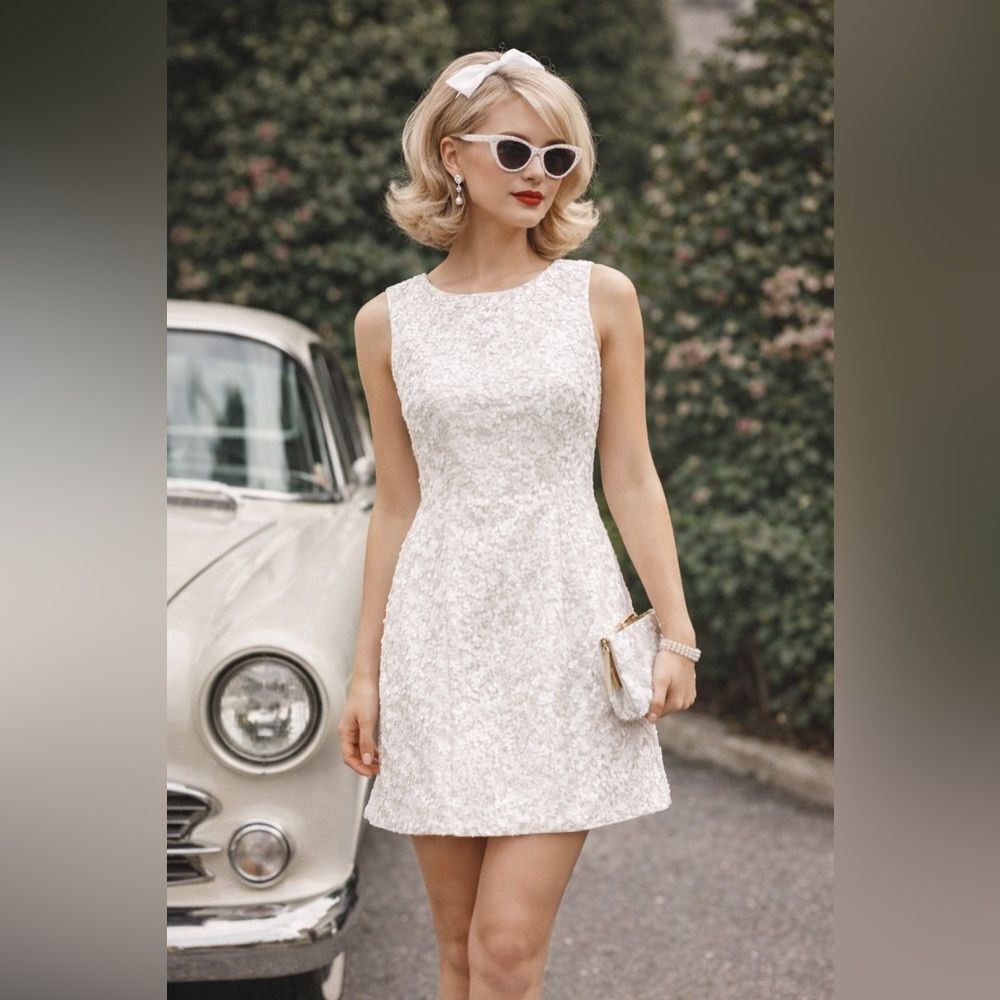 NEW Kate Spade Tokyo Sequin Wedding bridal mini retro vintage all white dress 00